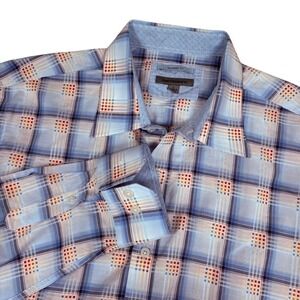 Johnston & Murphy Tailored Fit Mens Lg Blue Multi Long Sleeve Button Shirt Plaid
